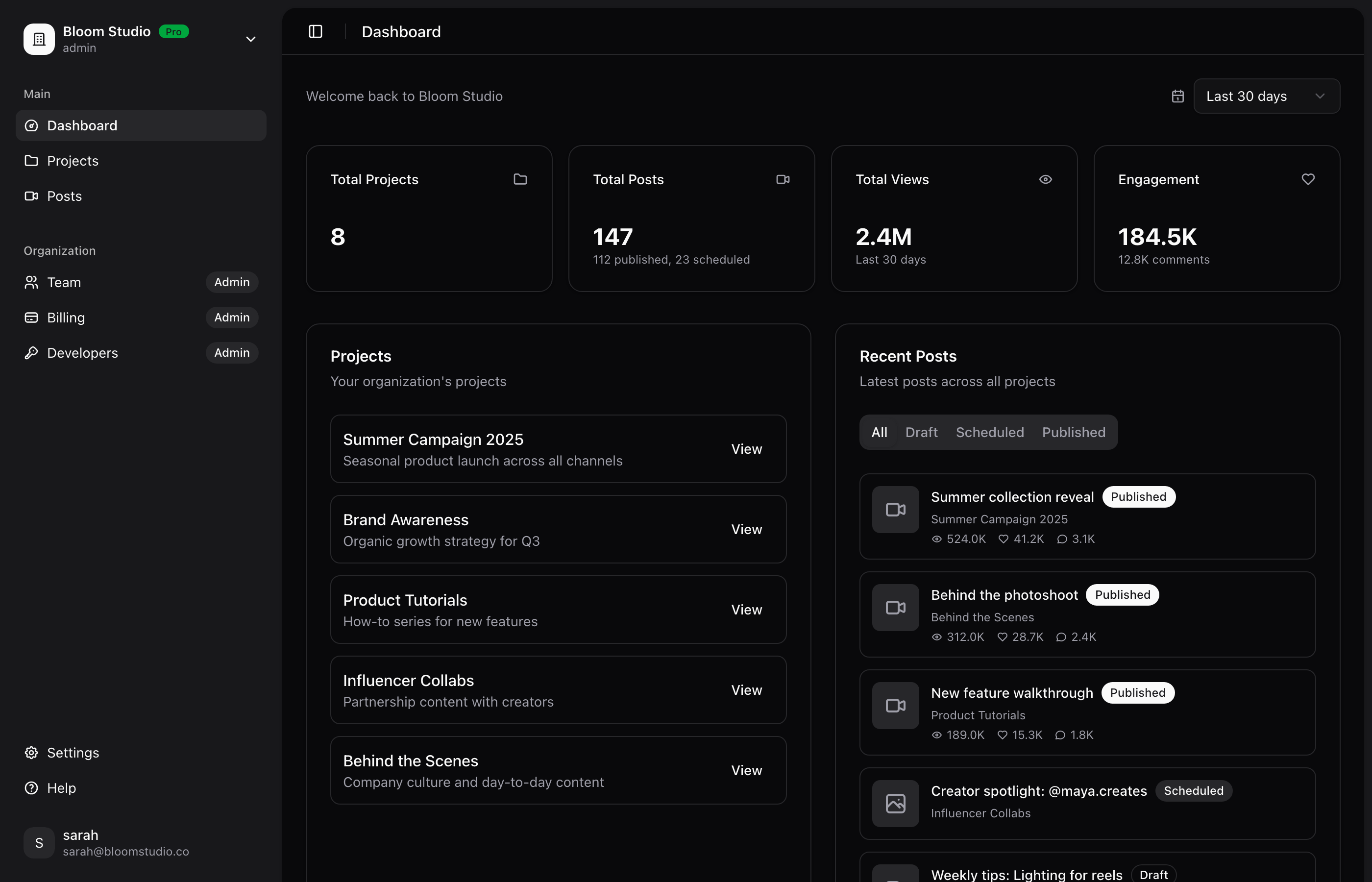 Makiato platform dashboard